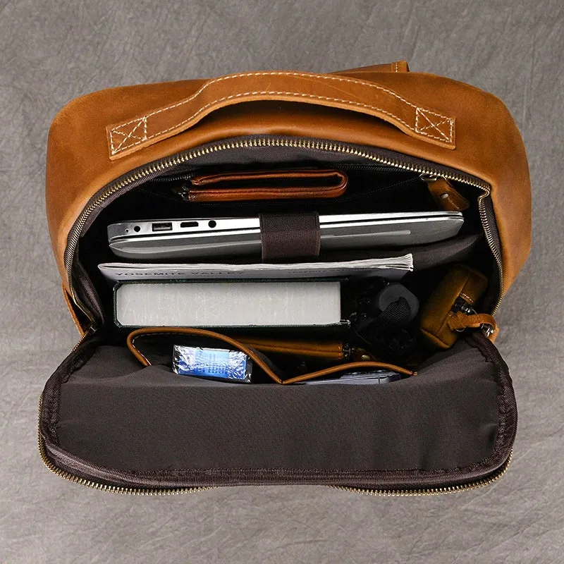 Classic Travel Retro Men Crazy Horse Leather Backpack