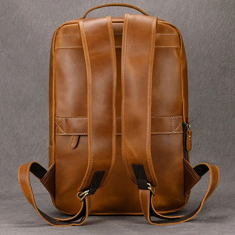 Classic Travel Retro Men Crazy Horse Leather Backpack