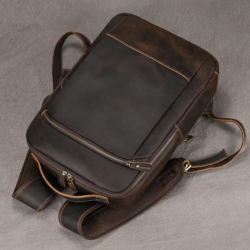 Classic Travel Retro Men Crazy Horse Leather Backpack