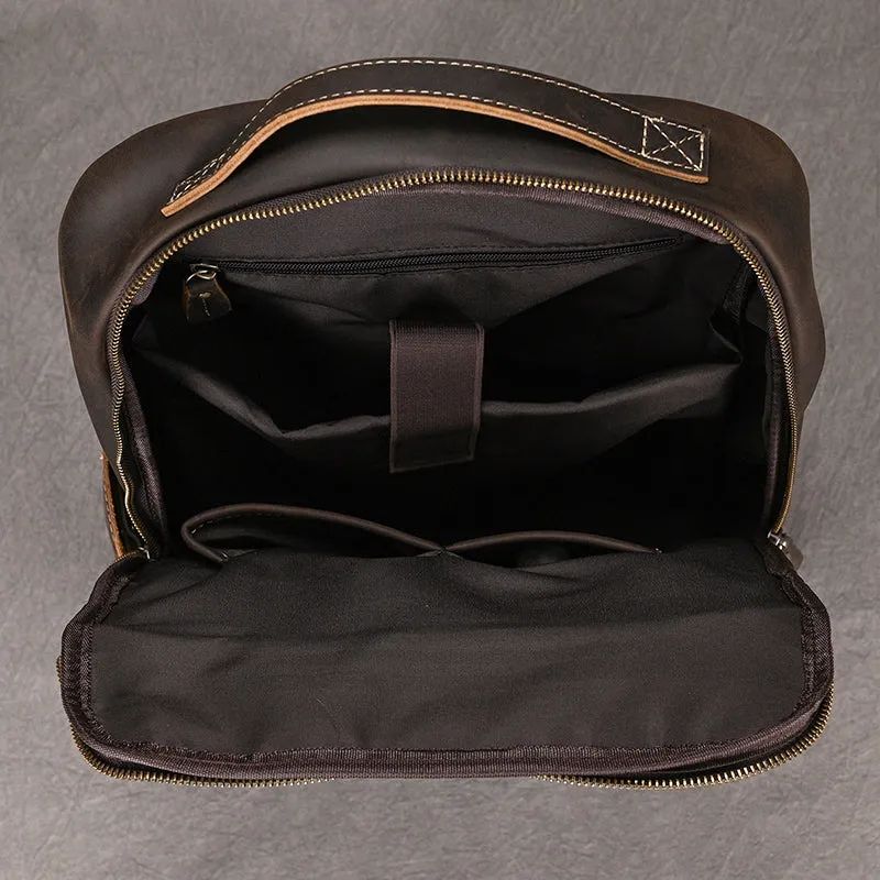 Classic Travel Retro Men Crazy Horse Leather Backpack