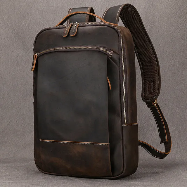 Classic Travel Retro Men Crazy Horse Leather Backpack