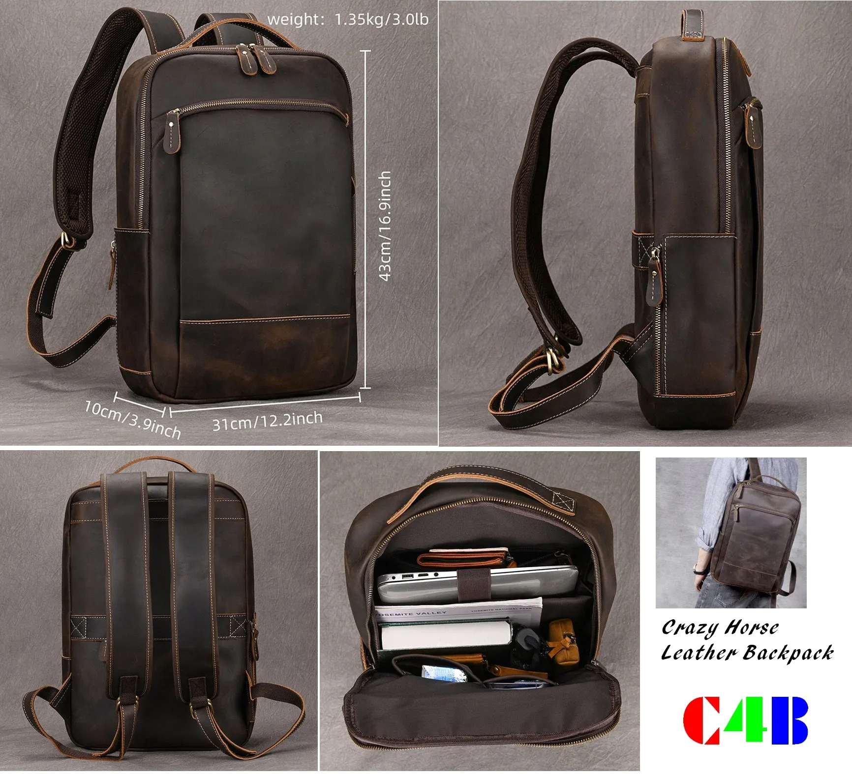 Classic Travel Retro Men Crazy Horse Leather Backpack