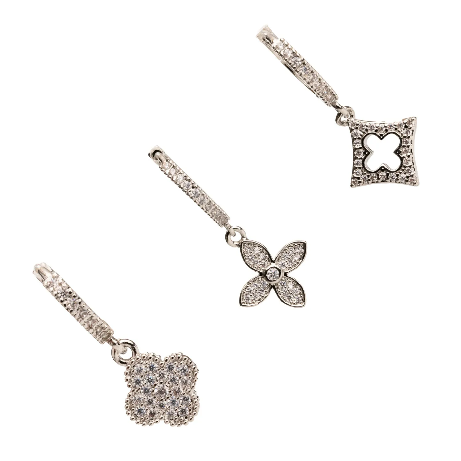 Clover Silver & Diamond Trio Hoop Earring Set