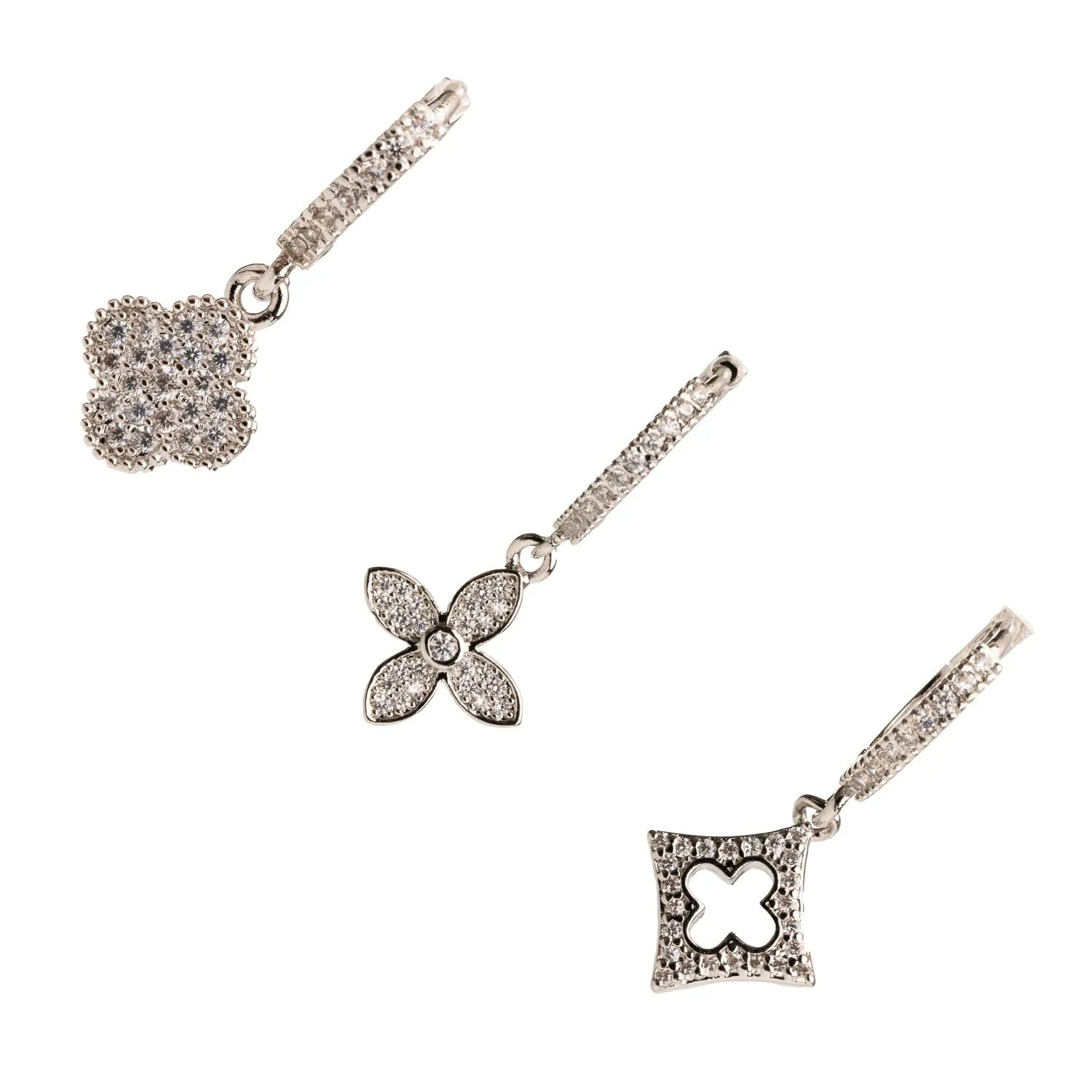 Clover Silver & Diamond Trio Hoop Earring Set