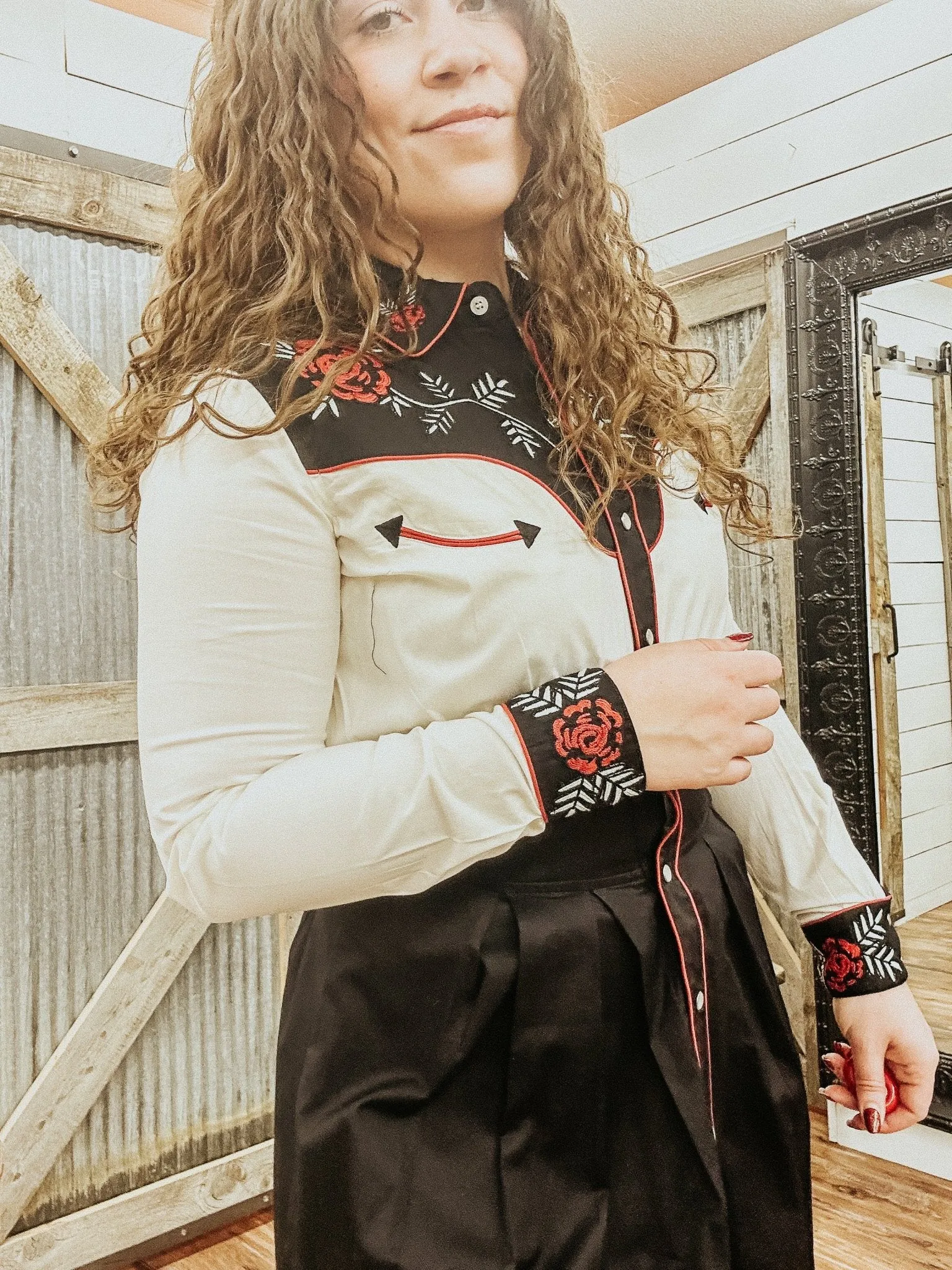 Collared Retro Western Dress with Chainstitch Embroidery