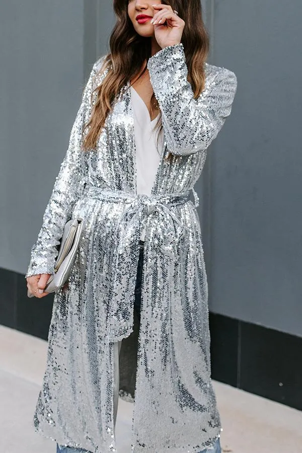 Colorful Sequins Three-quarter Sleeve Buttonless Jacket