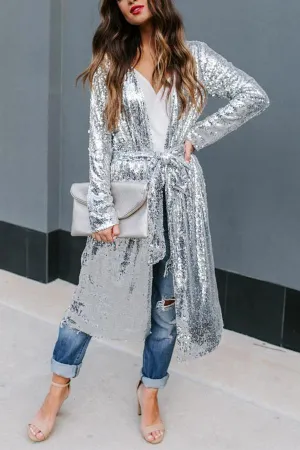Colorful Sequins Three-quarter Sleeve Buttonless Jacket