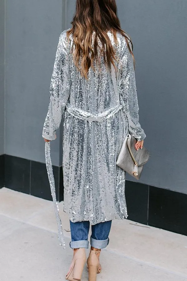 Colorful Sequins Three-quarter Sleeve Buttonless Jacket