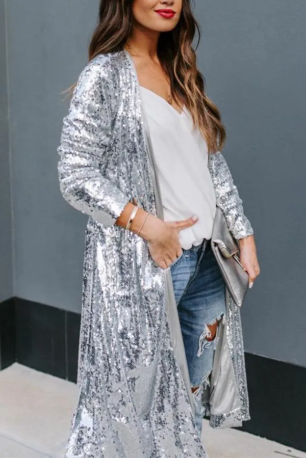 Colorful Sequins Three-quarter Sleeve Buttonless Jacket