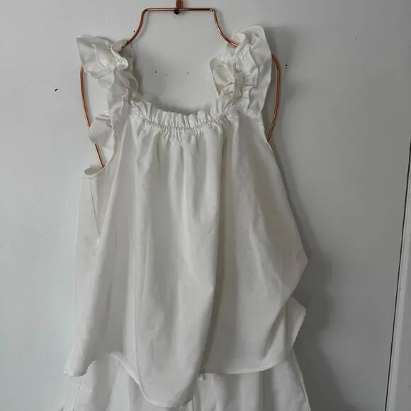Commense Pure Cotton White Ruffle‎ Shorts Set Ruffle Strap Loungewear Size L