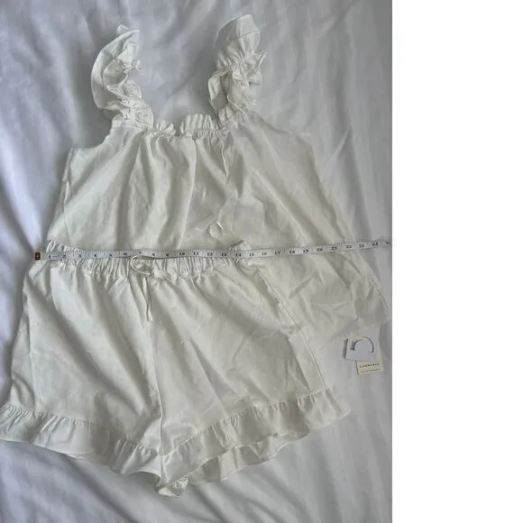 Commense Pure Cotton White Ruffle‎ Shorts Set Ruffle Strap Loungewear Size L