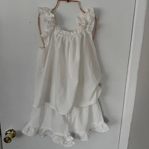 Commense Pure Cotton White Ruffle‎ Shorts Set Ruffle Strap Loungewear Size L
