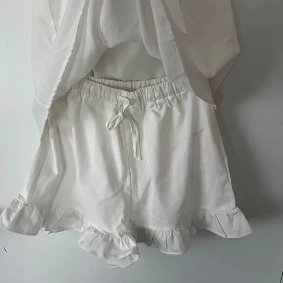 Commense Pure Cotton White Ruffle‎ Shorts Set Ruffle Strap Loungewear Size L