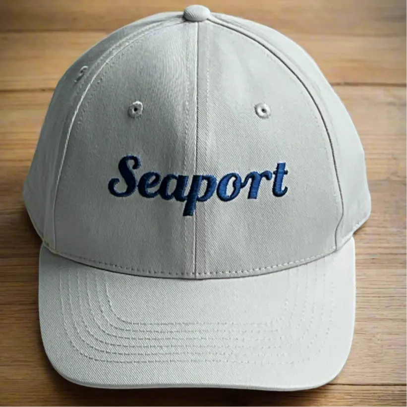 Cream Cotton Chino Baseball Cap with Royal Blue logo