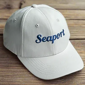 Cream Cotton Chino Baseball Cap with Royal Blue logo