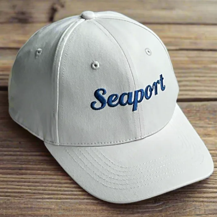 Cream Cotton Chino Baseball Cap with Royal Blue logo