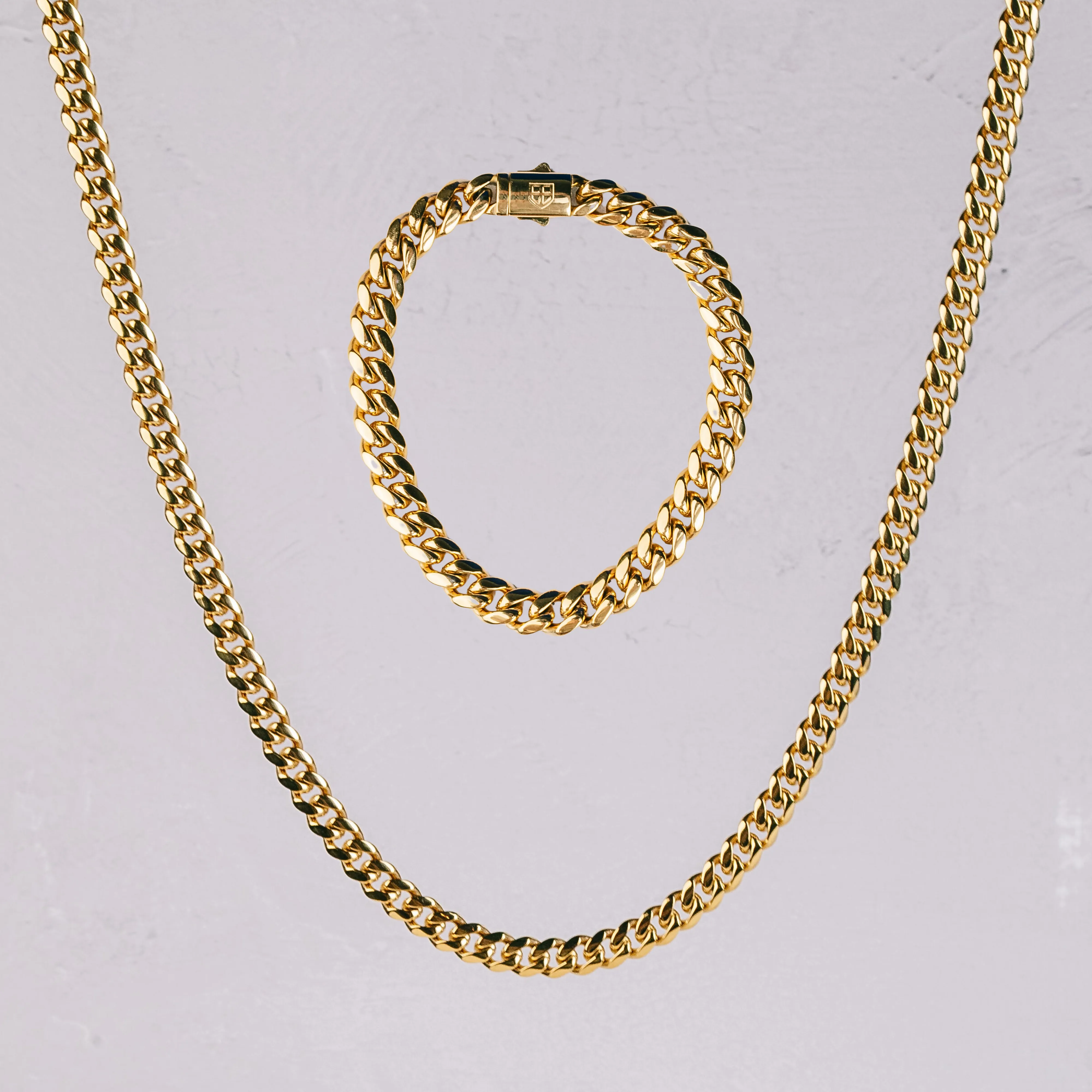 CUBAN Chain 2pc. Set 18K Gold - 8mm