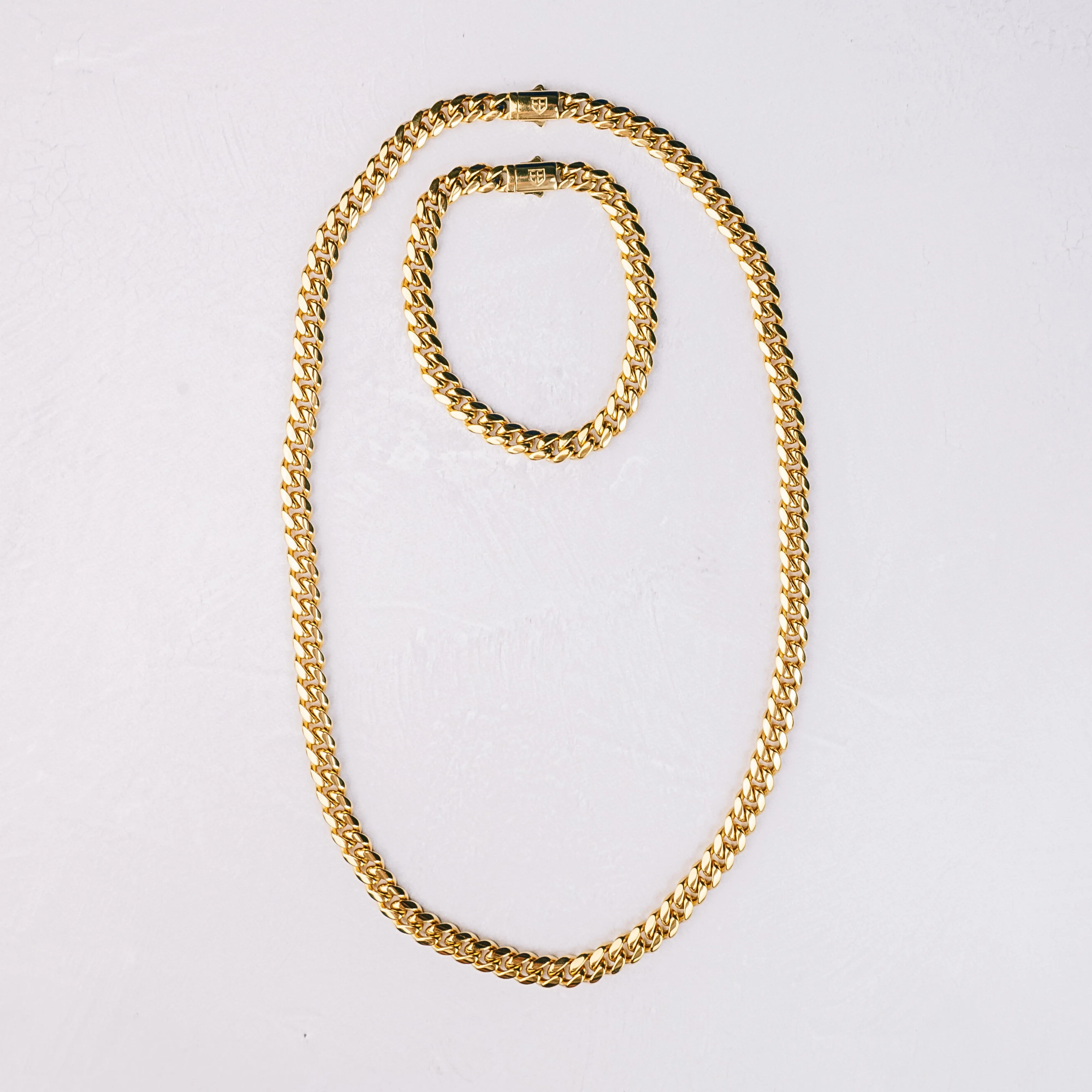 CUBAN Chain 2pc. Set 18K Gold - 8mm