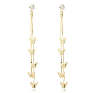 Cubic Zirconia & 18K Gold-Plated Butterfly Double-Strand Drop Earrings