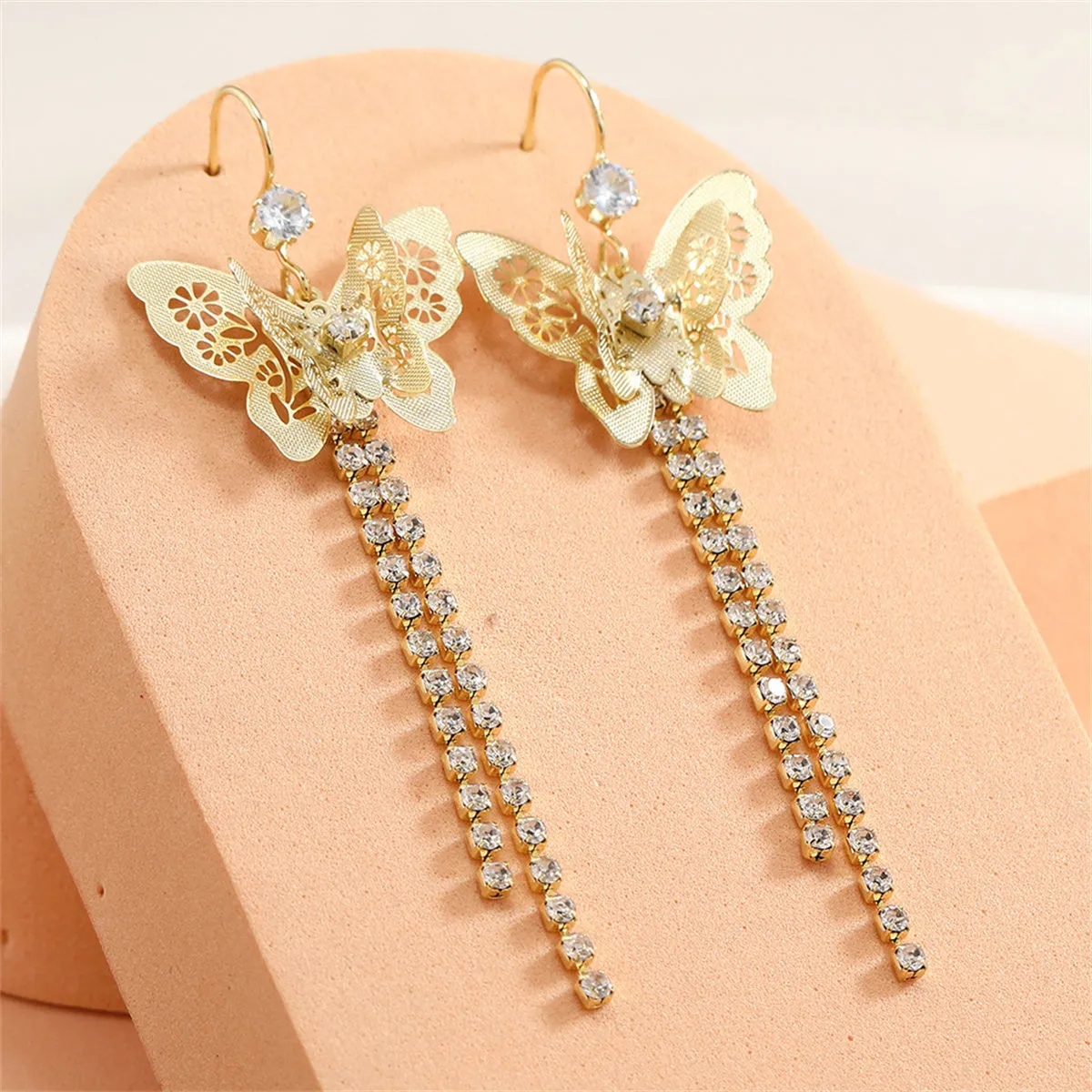Cubic Zirconia & 18K Gold-Plated Butterfly Tassel Drop Earrings