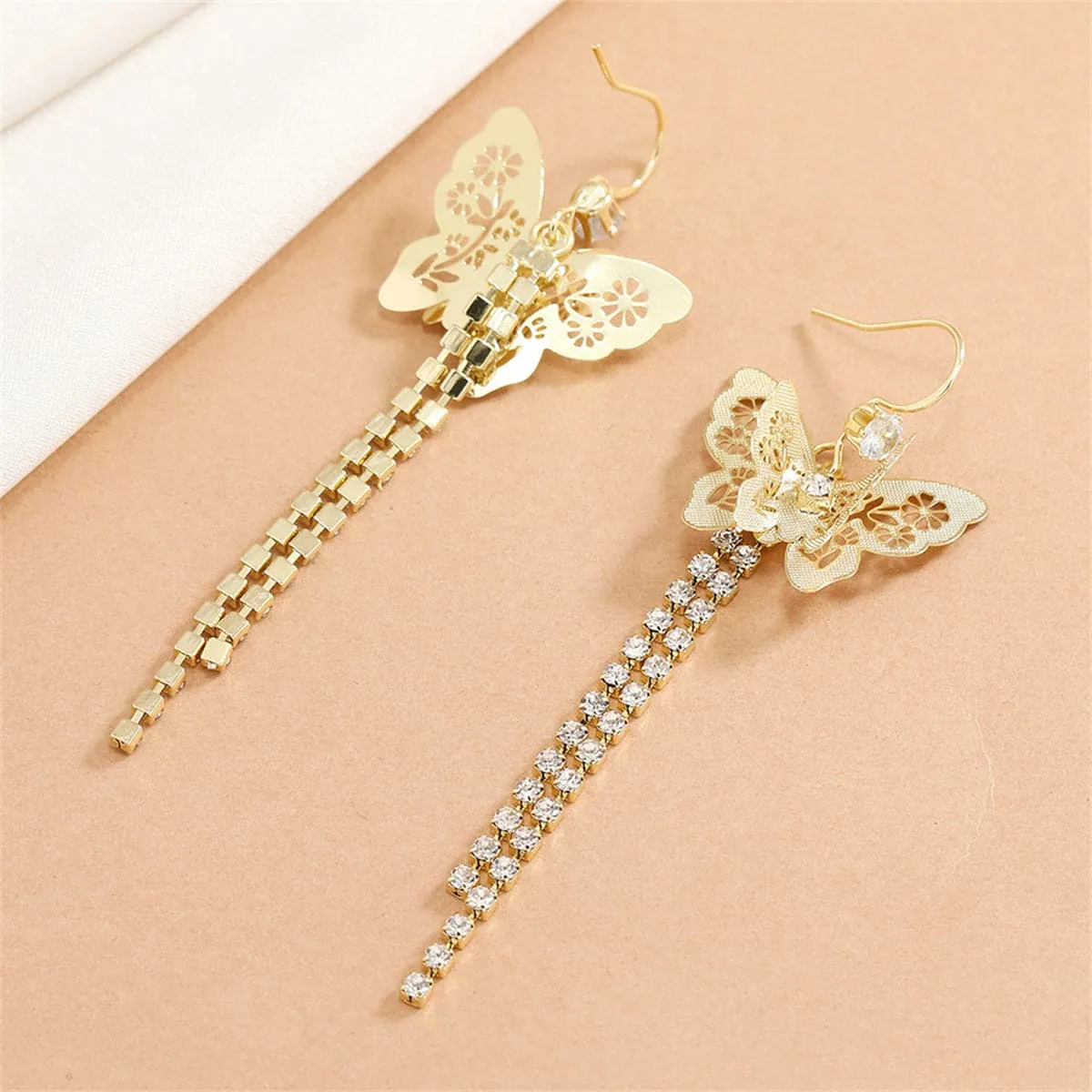Cubic Zirconia & 18K Gold-Plated Butterfly Tassel Drop Earrings