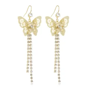 Cubic Zirconia & 18K Gold-Plated Butterfly Tassel Drop Earrings