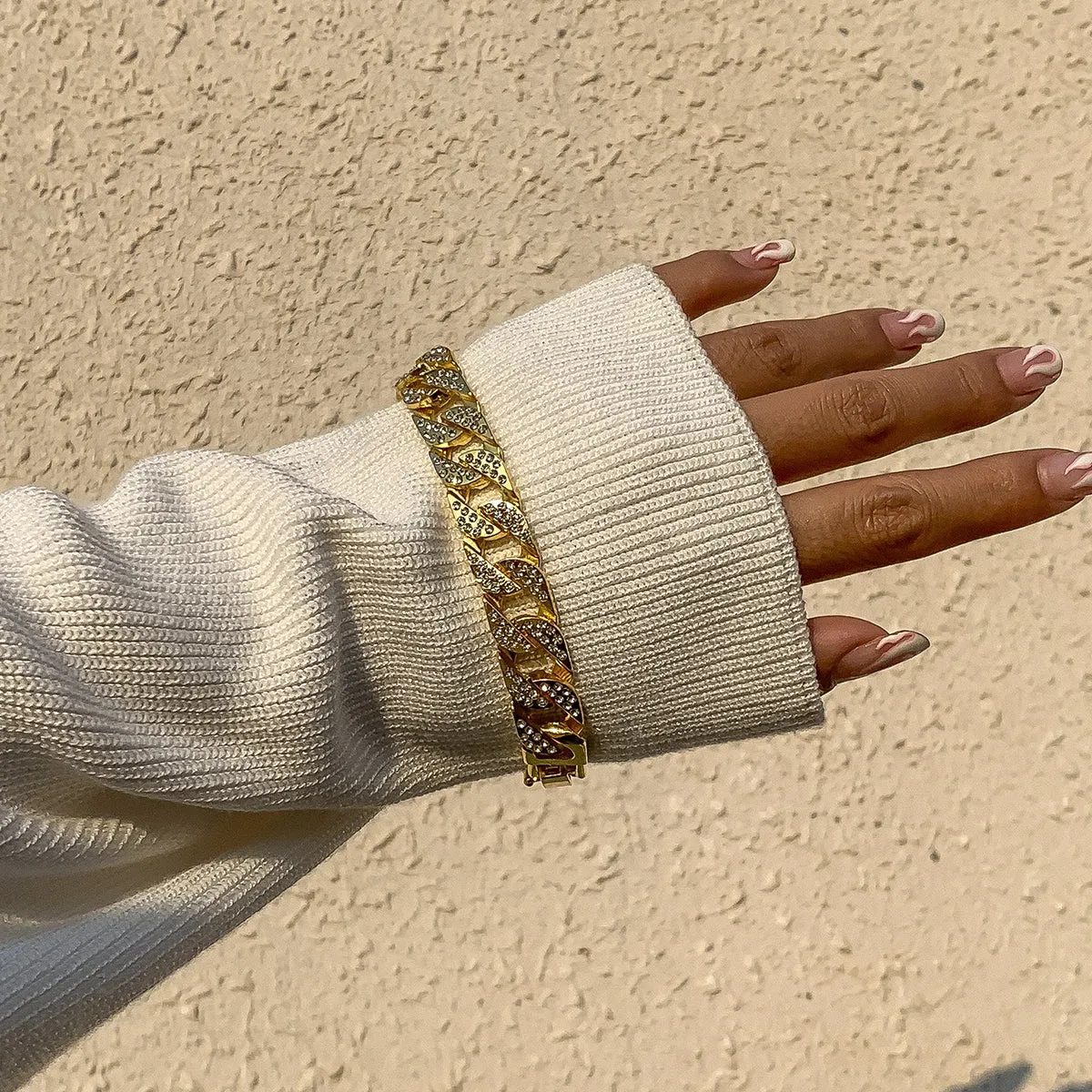 Cubic Zirconia & 18K Gold-Plated Curb Chain Bracelet