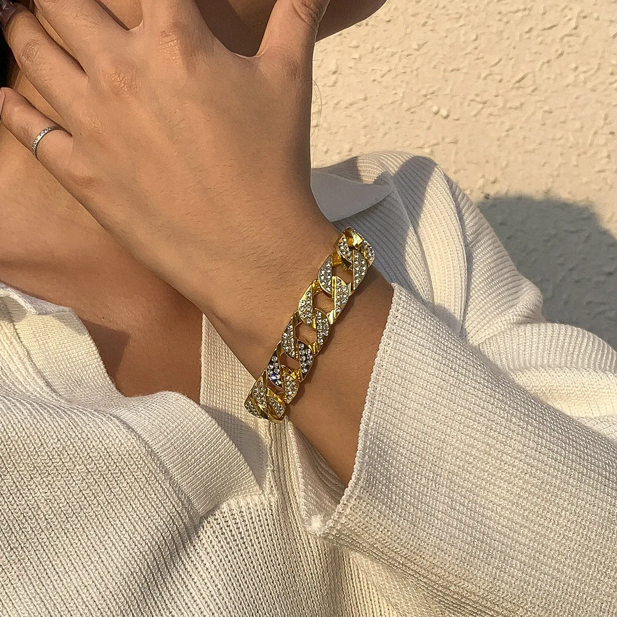 Cubic Zirconia & 18K Gold-Plated Curb Chain Bracelet