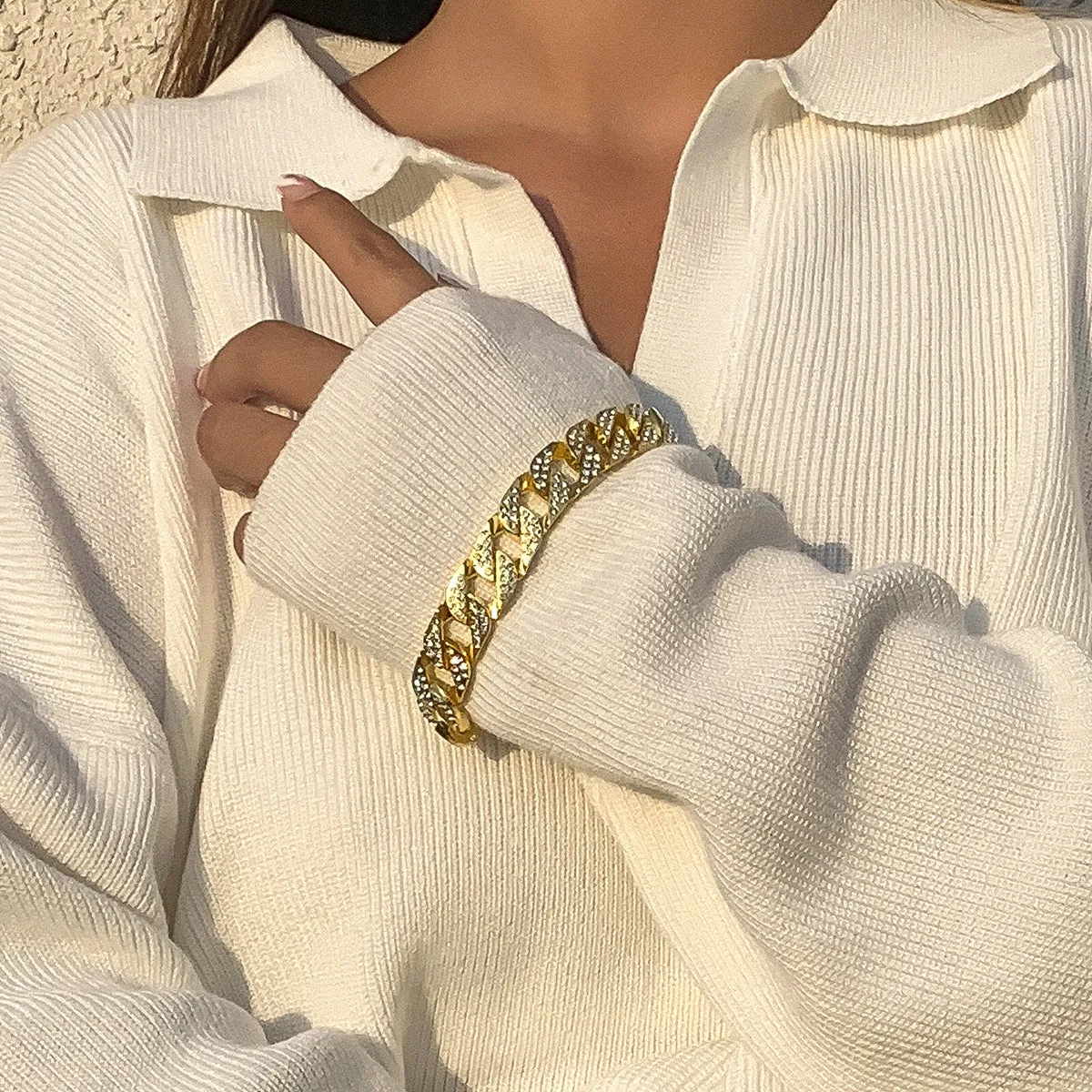 Cubic Zirconia & 18K Gold-Plated Curb Chain Bracelet