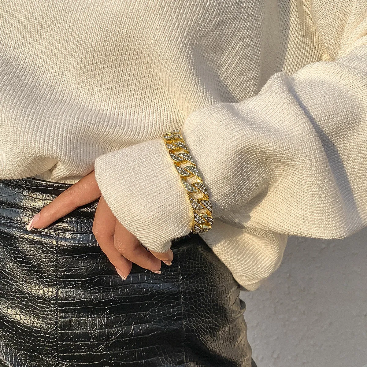 Cubic Zirconia & 18K Gold-Plated Curb Chain Bracelet