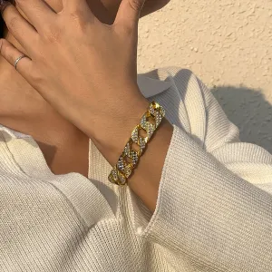 Cubic Zirconia & 18K Gold-Plated Curb Chain Bracelet