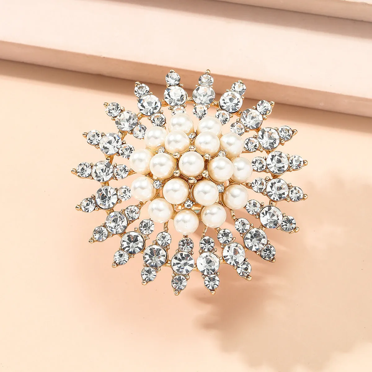 Cubic Zirconia & Pearl 18K Gold-Plated Floral Statement Ring