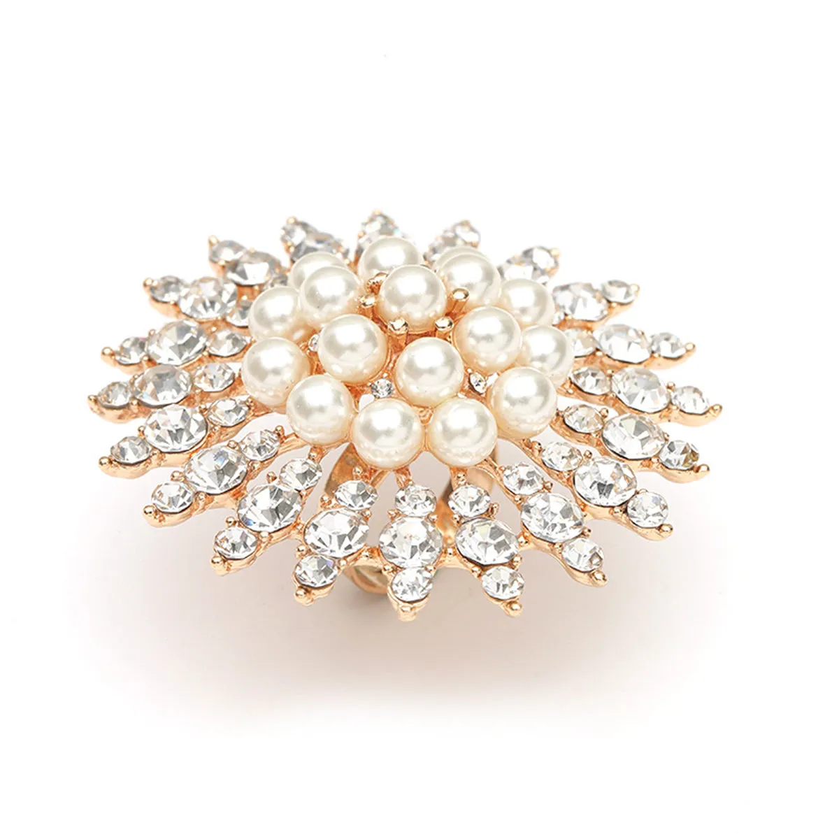 Cubic Zirconia & Pearl 18K Gold-Plated Floral Statement Ring