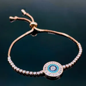 Cubic Zirconia Evil Eye Design with Adjustable Slider Bracelet for Women