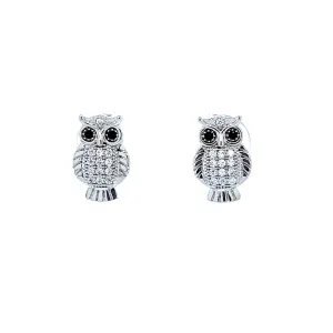 Cute Owl Zirconia Stones Stud Earrings White gold filled
