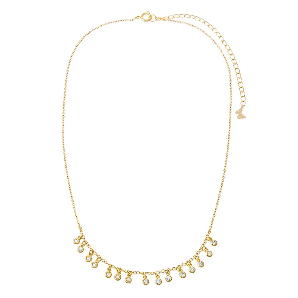 CZ Multi Bezel Dangling Charm Necklace