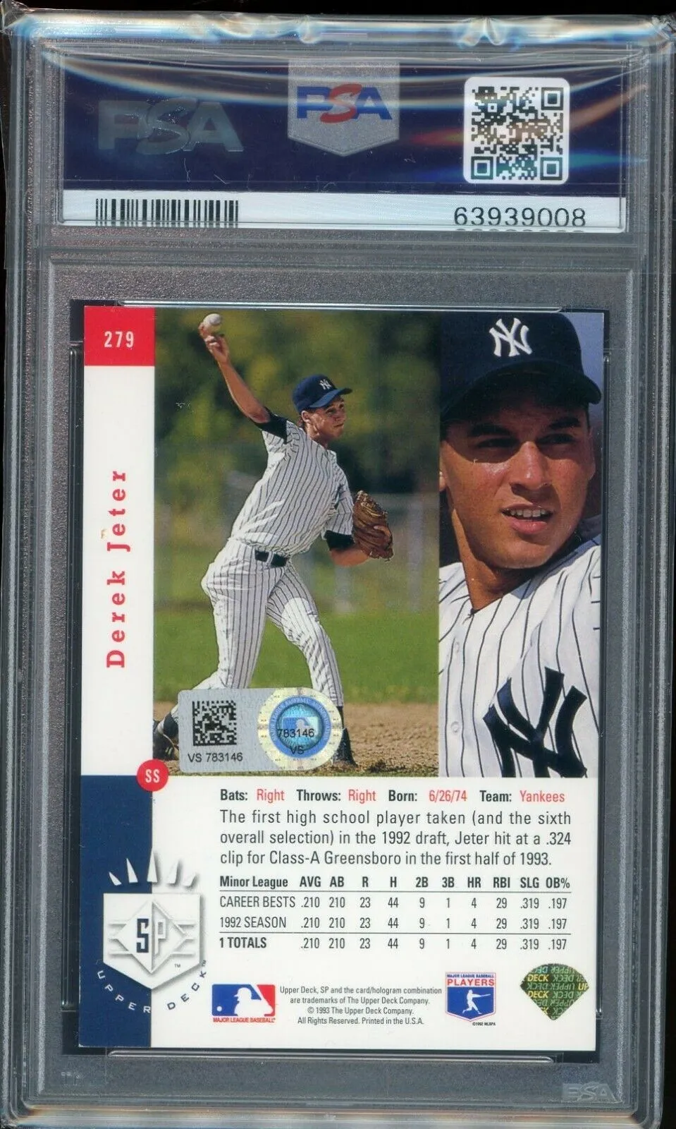 Derek Jeter Yankees 1993 Upper Deck SP Rookie Signed The Captain Auto PSA 10 GEM