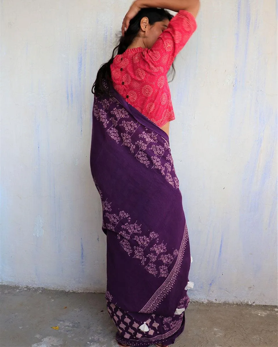 Dione Handblock Printed Cotton Saree - Butterfly Girls