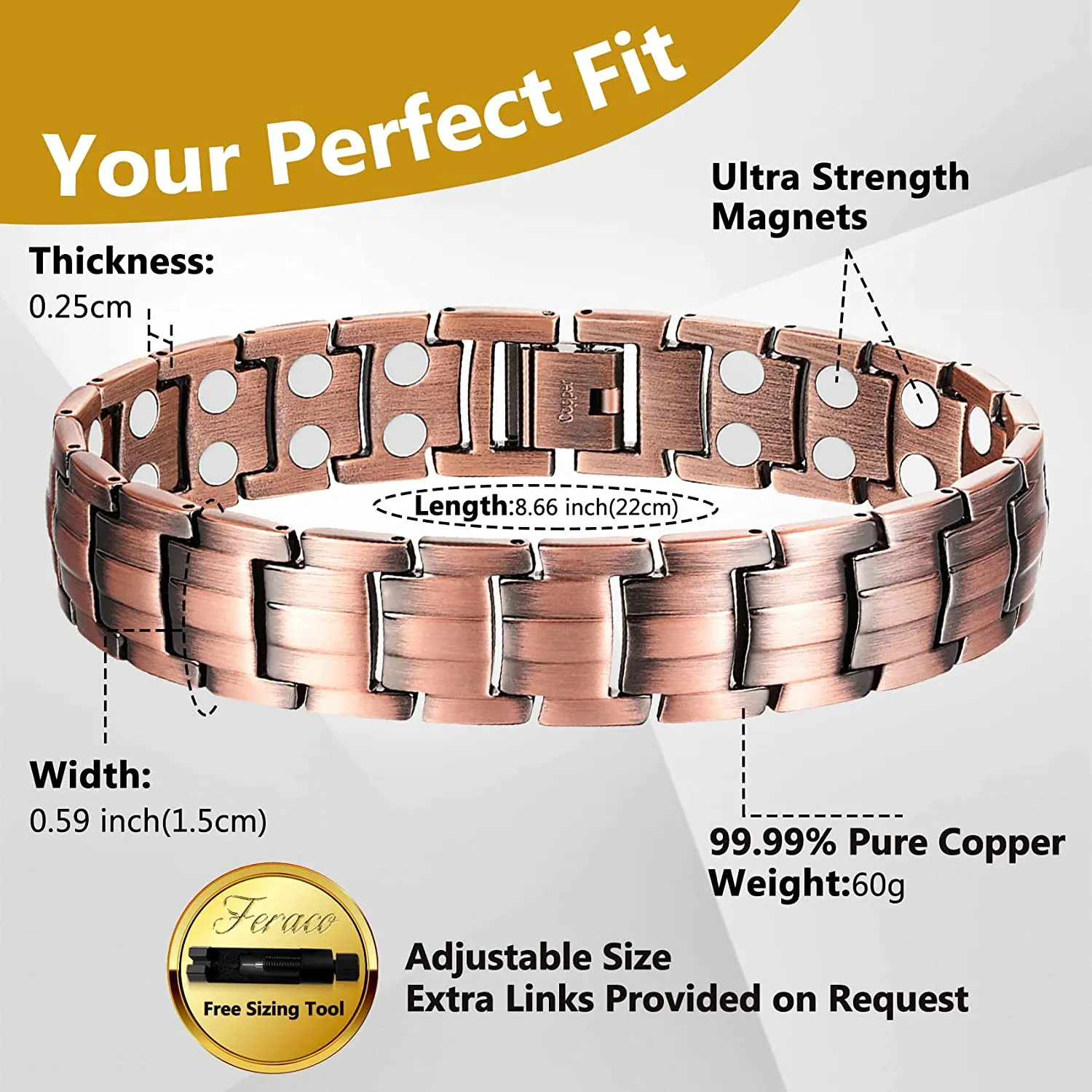Double-Row Strong Men's Copper Magnetic Bracelet for Arthritis