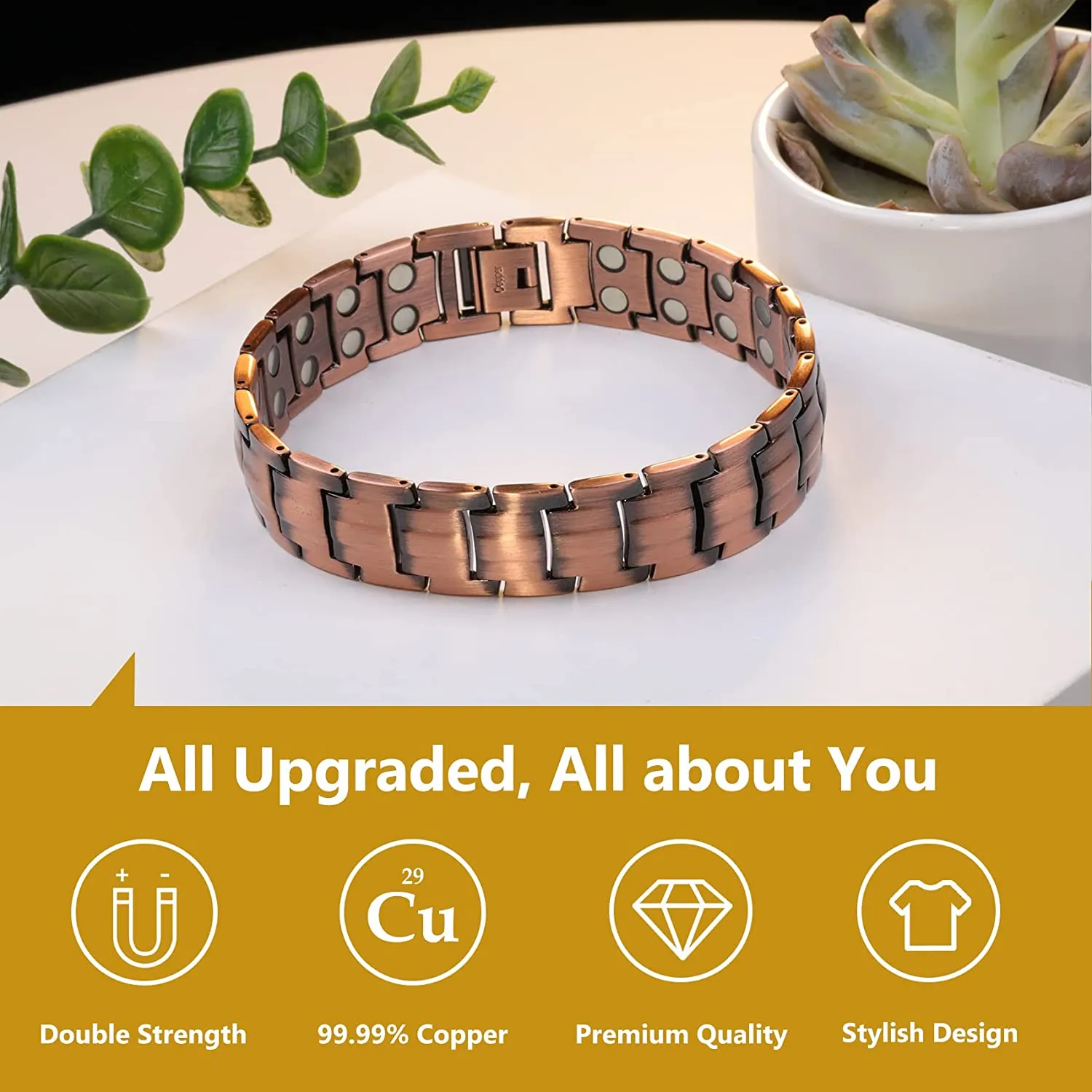 Double-Row Strong Men's Copper Magnetic Bracelet for Arthritis