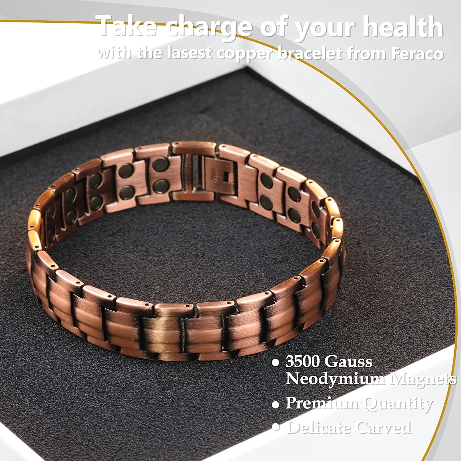 Double-Row Strong Men's Copper Magnetic Bracelet for Arthritis