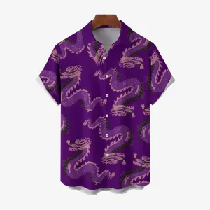 Dragon Purple Print Casual Short Sleeve Shirt 2402000085