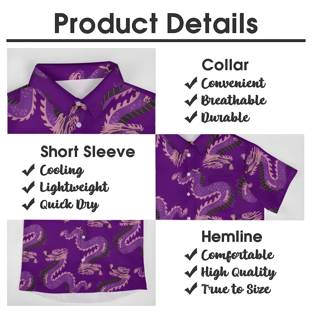 Dragon Purple Print Casual Short Sleeve Shirt 2402000085