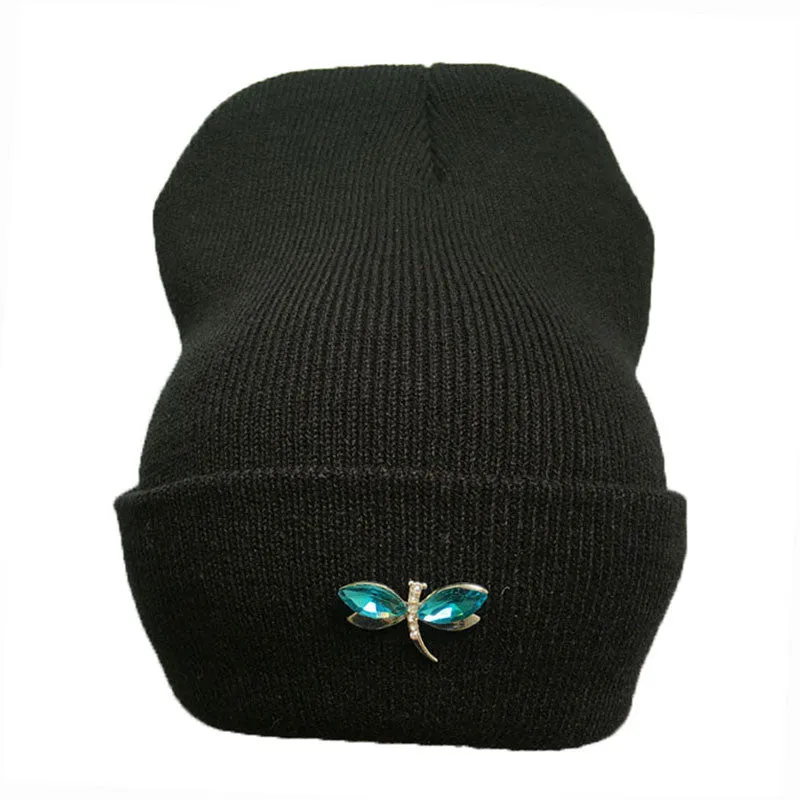 Dragonfly Crystal Accessory Beanie Hat For Women, Hip Hop Cute Hats Winter Caps Female Beanies bonnet