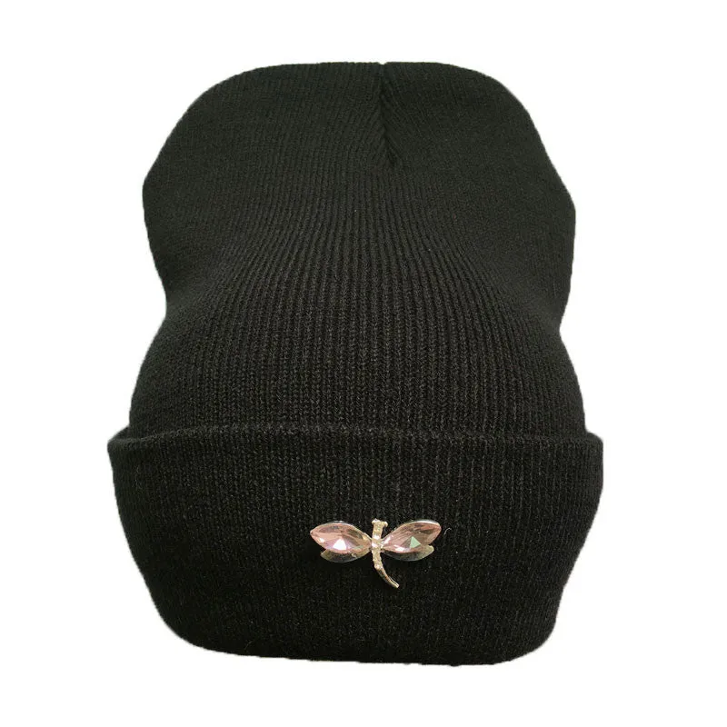 Dragonfly Crystal Accessory Beanie Hat For Women, Hip Hop Cute Hats Winter Caps Female Beanies bonnet