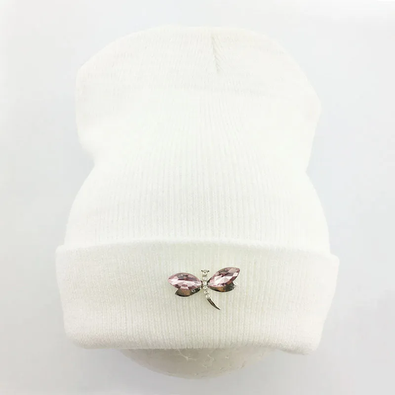 Dragonfly Crystal Accessory Beanie Hat For Women, Hip Hop Cute Hats Winter Caps Female Beanies bonnet