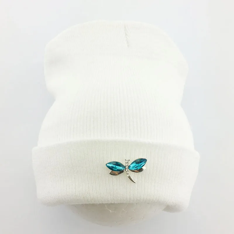 Dragonfly Crystal Accessory Beanie Hat For Women, Hip Hop Cute Hats Winter Caps Female Beanies bonnet