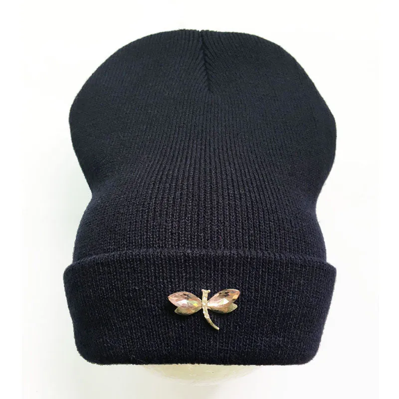 Dragonfly Crystal Accessory Beanie Hat For Women, Hip Hop Cute Hats Winter Caps Female Beanies bonnet