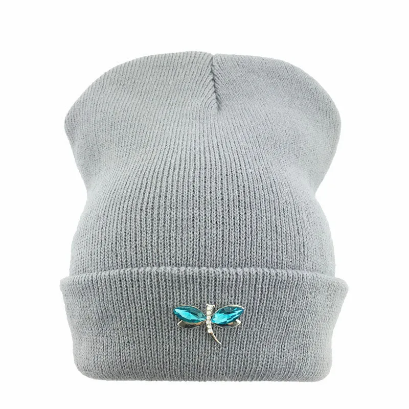 Dragonfly Crystal Accessory Beanie Hat For Women, Hip Hop Cute Hats Winter Caps Female Beanies bonnet