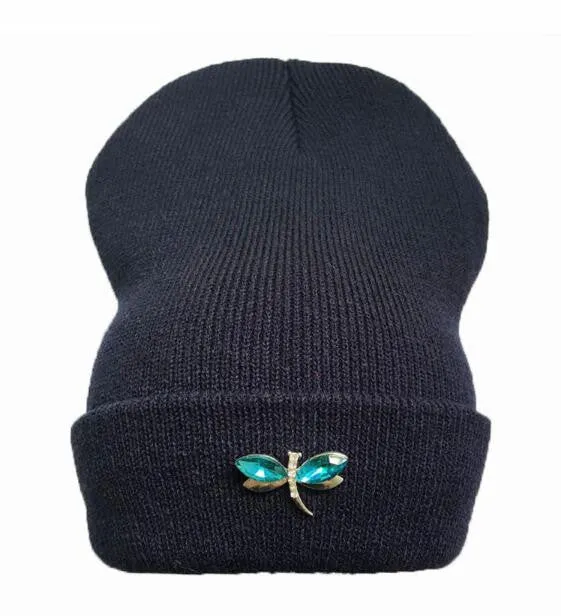 Dragonfly Crystal Accessory Beanie Hat For Women, Hip Hop Cute Hats Winter Caps Female Beanies bonnet